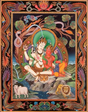 仏教徒 Painting - 極細シヴァ パールヴァティ チベット仏教タンカ絵画 金襴仏教なし